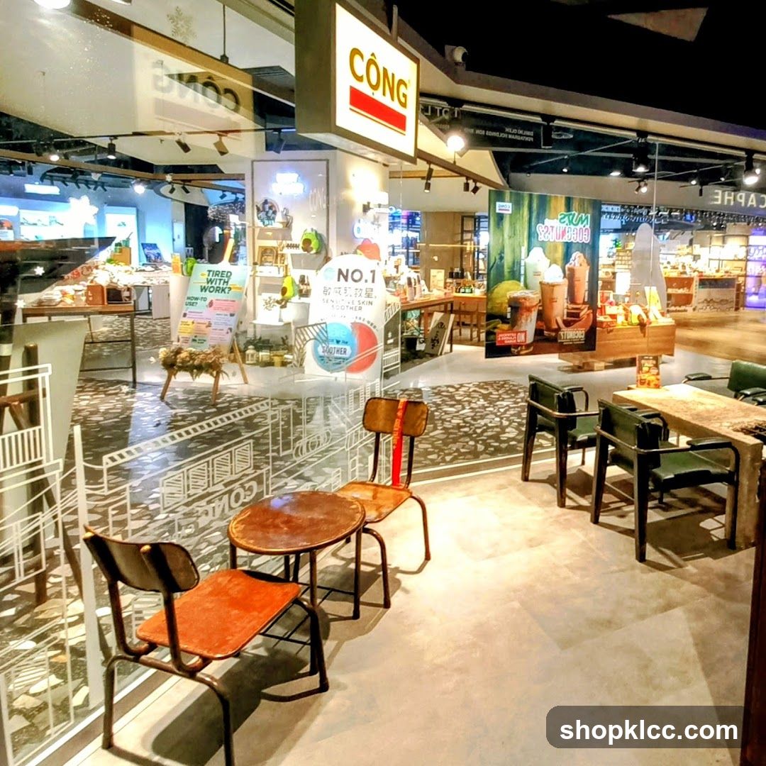 Interior of a cafe with seating and merchandise