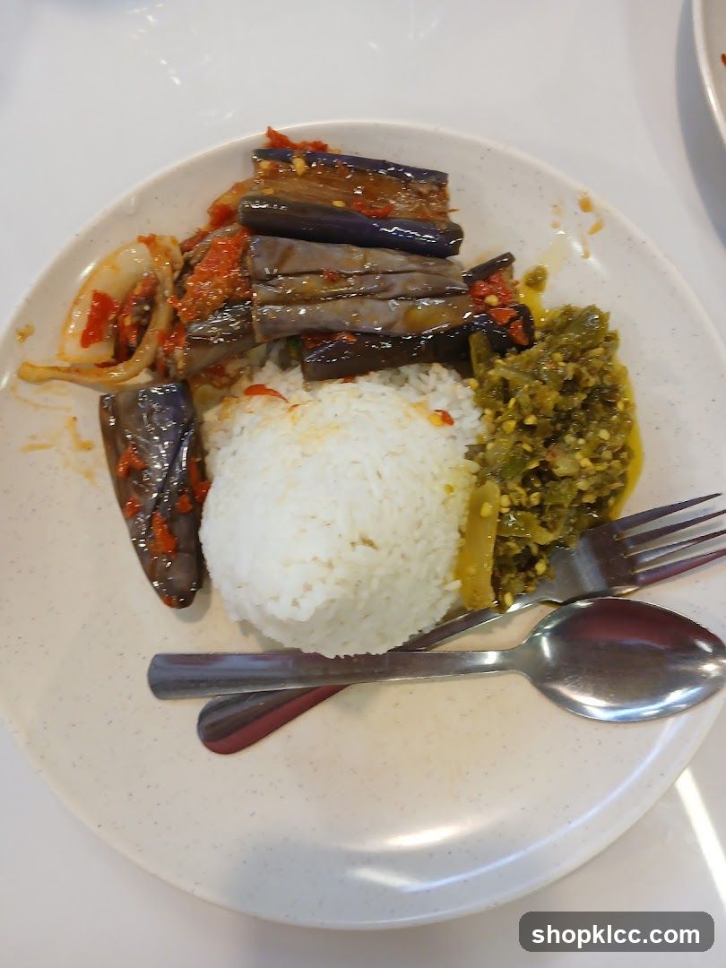 Plate of Rice with Eggplant and Green Chili