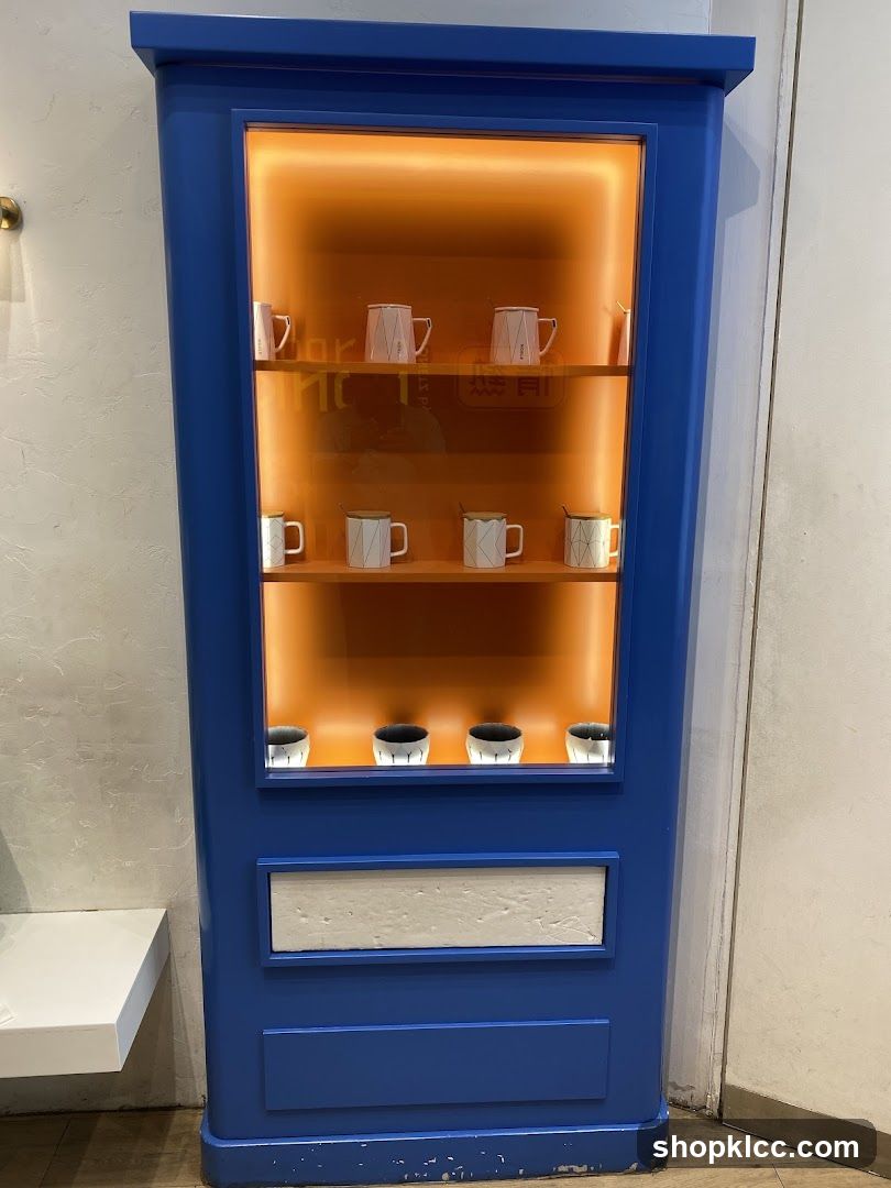 Display cabinet with mugs and bowls