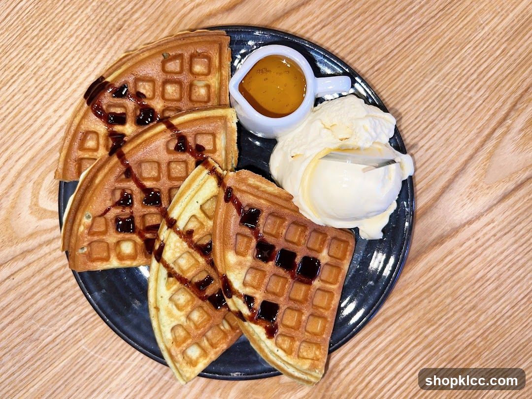 Waffles with Ice Cream and Syrup