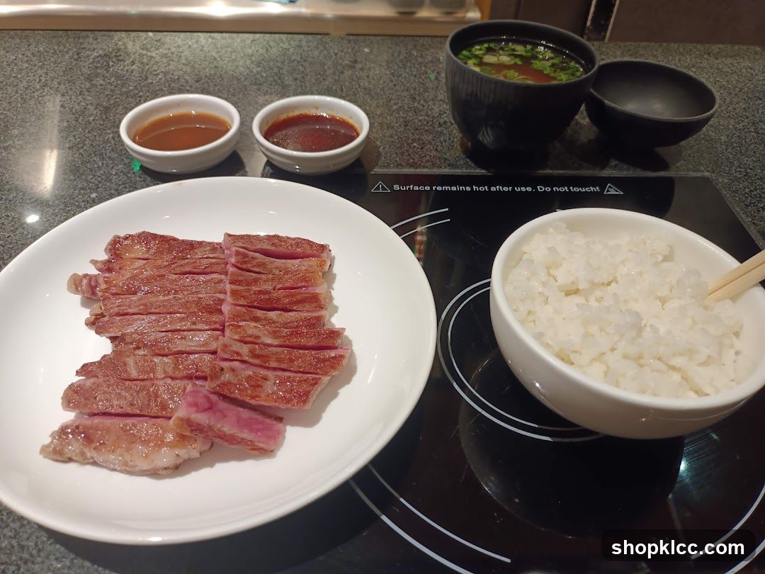 Sliced Beef with Rice and Soup