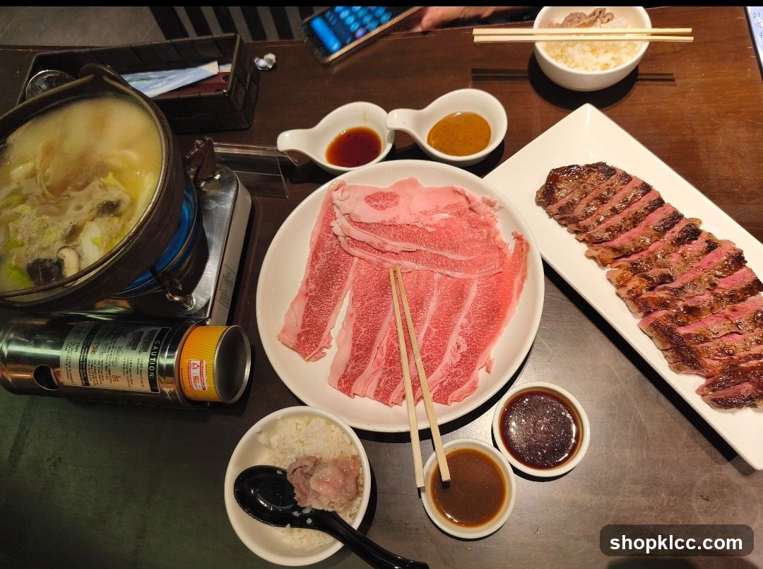 Shabu-shabu and sliced steak dinner