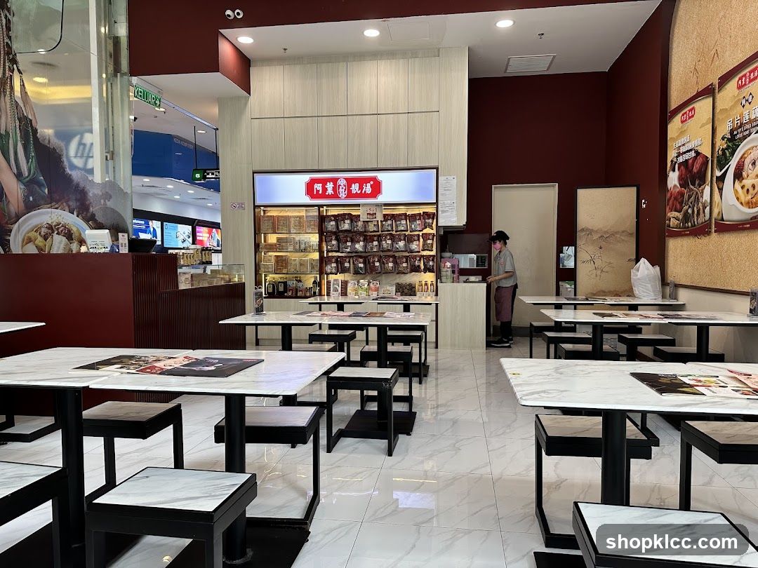 Restaurant Interior with Seating and Display Shelves