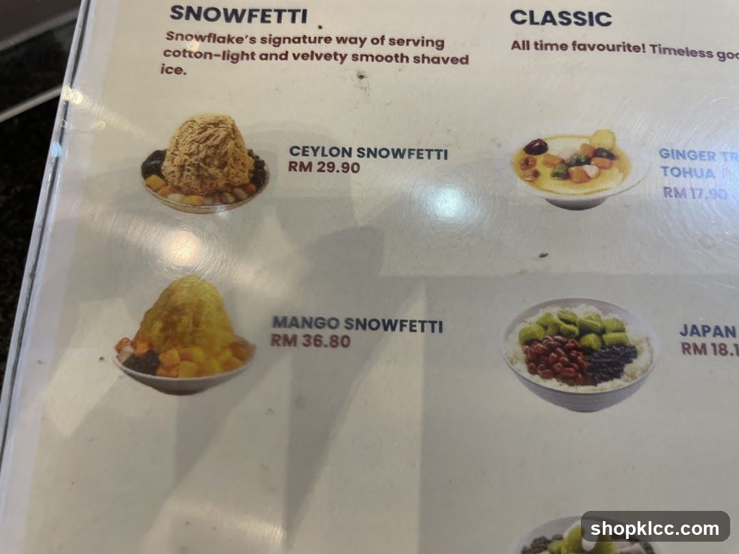 Snowfetti Menu