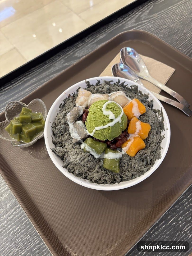 Dessert with Green Tea Ice Cream and Toppings
