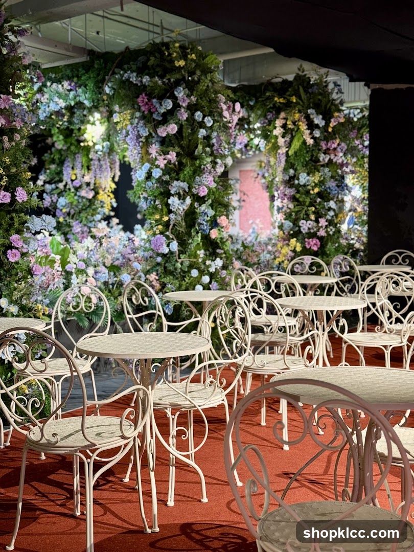 Outdoor Seating Area with Floral Archway