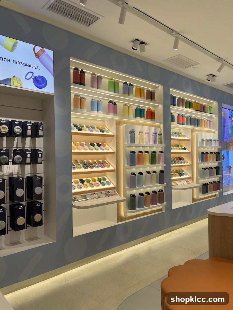Store Display of Water Bottles and Accessories