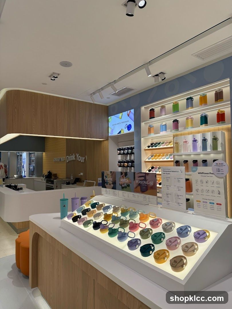 Store Display of Water Bottle Accessories