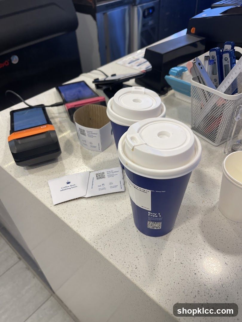 Coffee Counter with Drinks and Payment Terminal