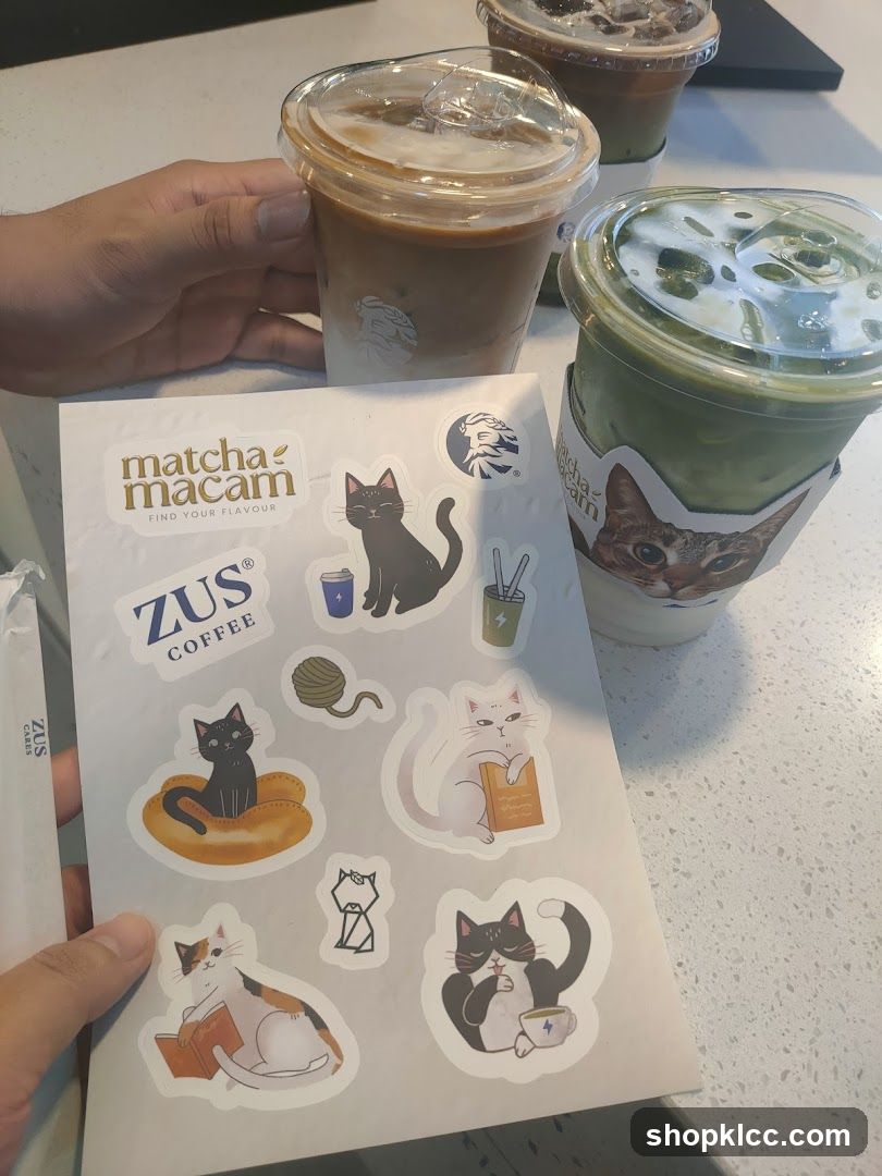 Sticker Sheet with Cats and Coffee Cups