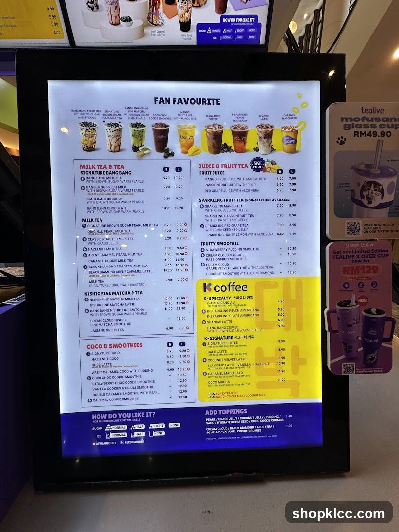 Tealive Fan Favourite Menu Board