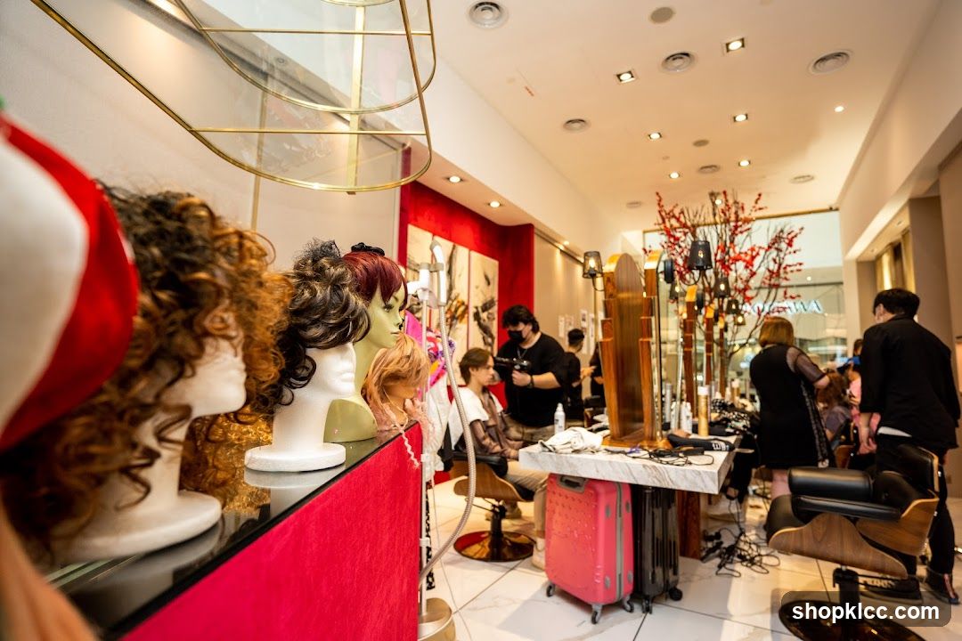 Hair Salon Interior with Wigs and Stylists