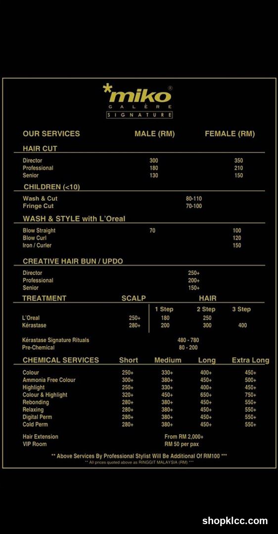 *miko GALERE SIGNATURE Price List