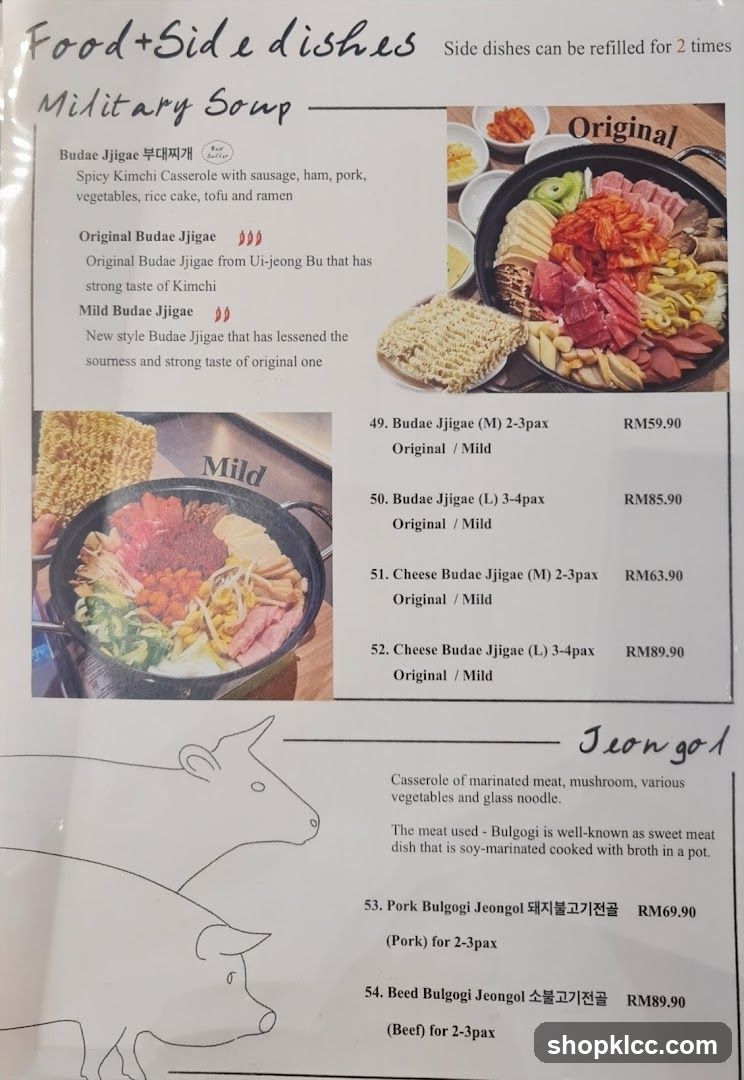 Food + Side dishes Menu