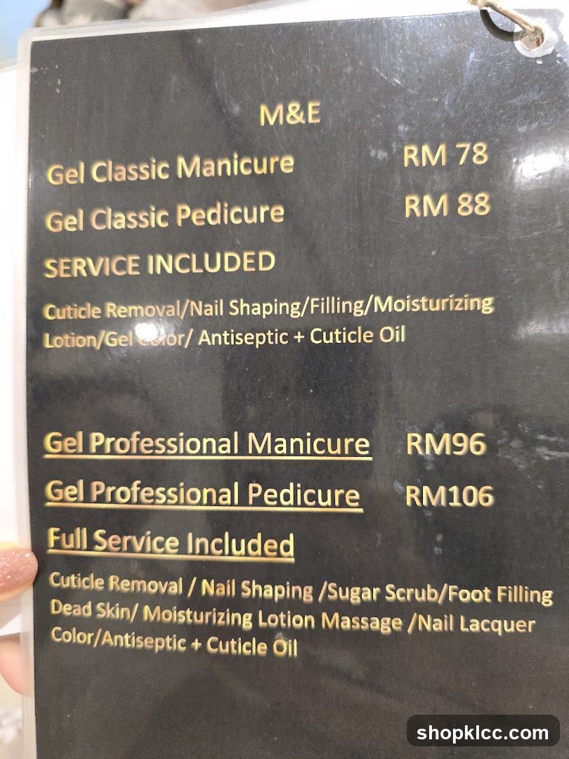 M&E Nail Salon Menu