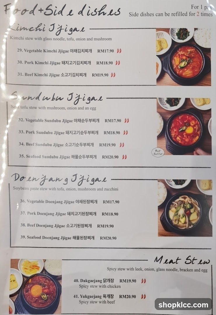 Korean Stew Menu