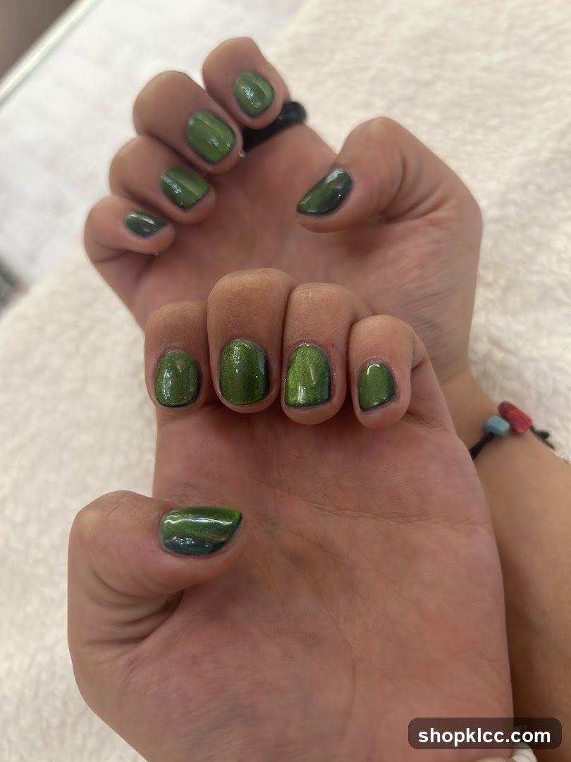 Green Nail Polish Application