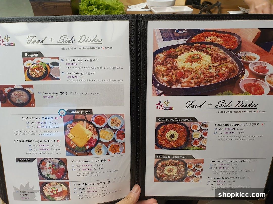 Chin Su Food + Side Dishes Menu