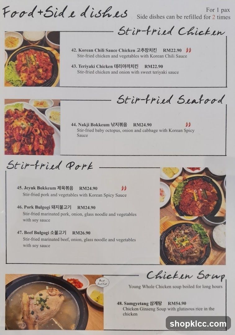 Stir-fried Chicken, Seafood, Pork & Soup Menu