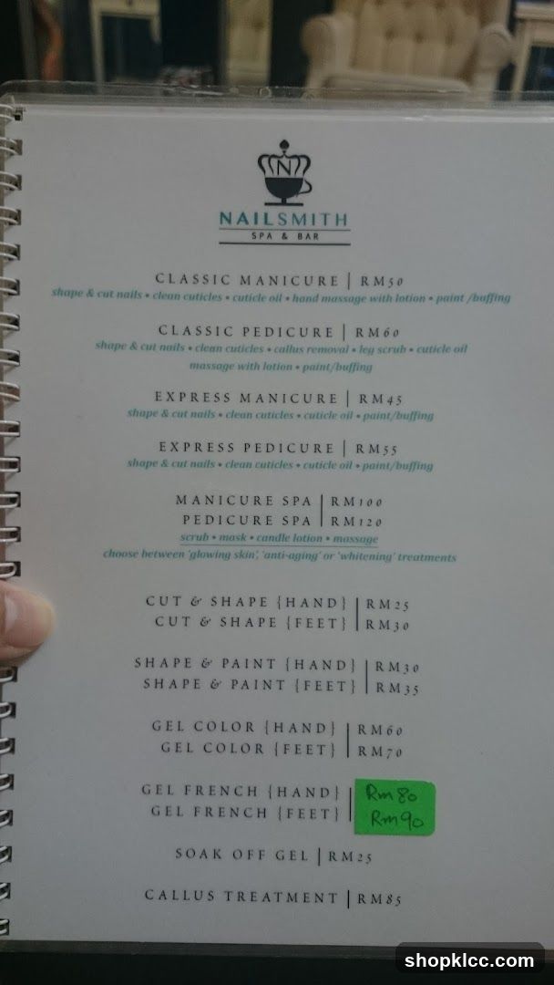 Nailsmith Spa & Bar Menu