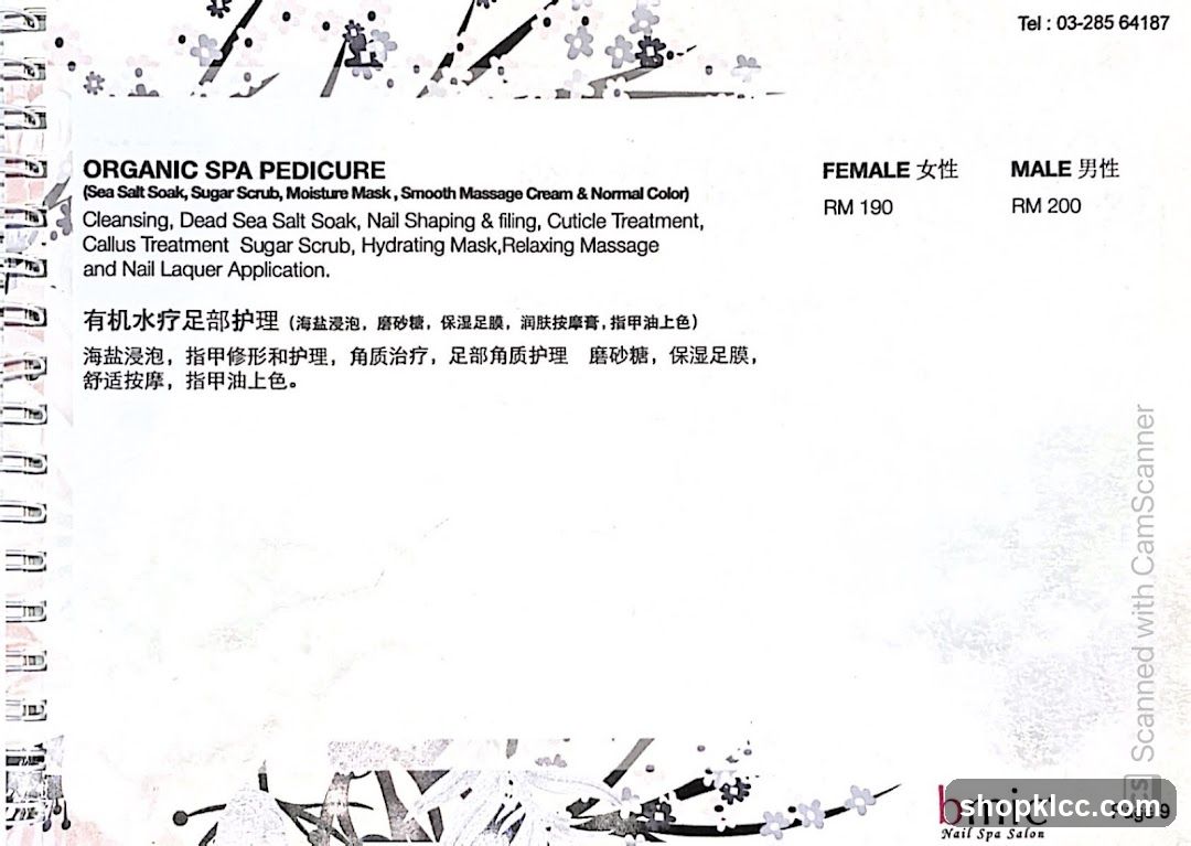 Organic Spa Pedicure Menu