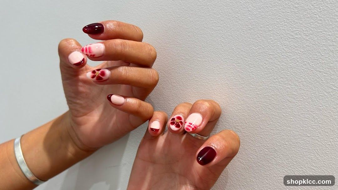 Red and White Floral Nail Art