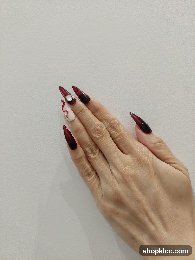 Dark Red Gradient Nail Art