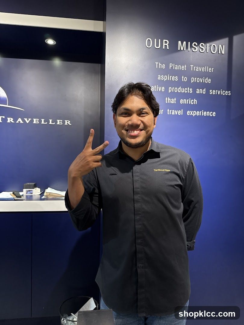 Man in front of mission statement