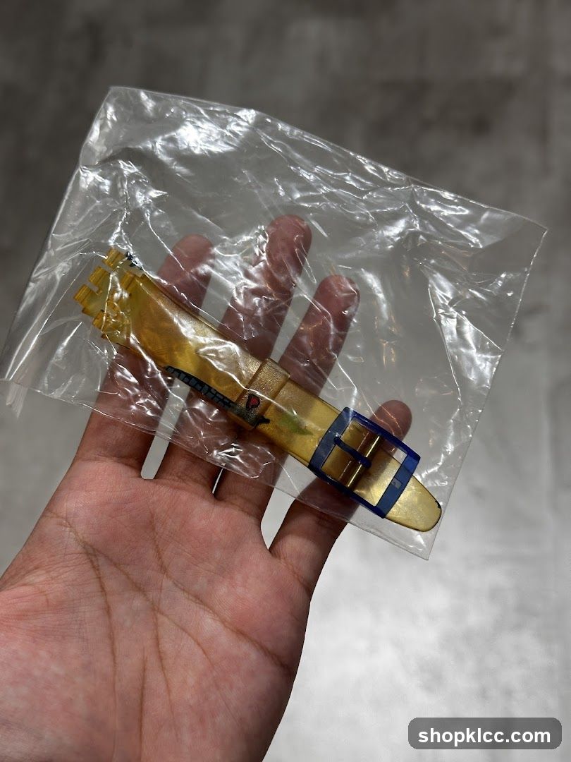 Transparent watch strap with blue buckle