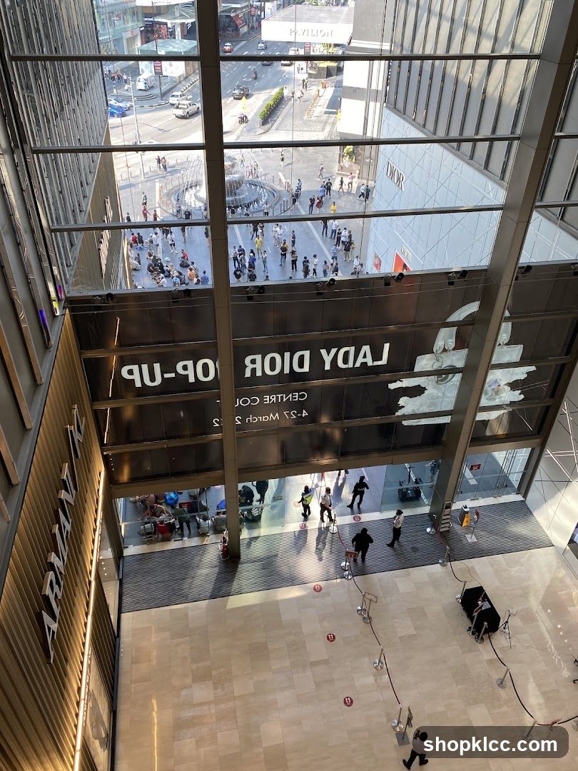 Interior of a shopping mall with a Dior pop-up event