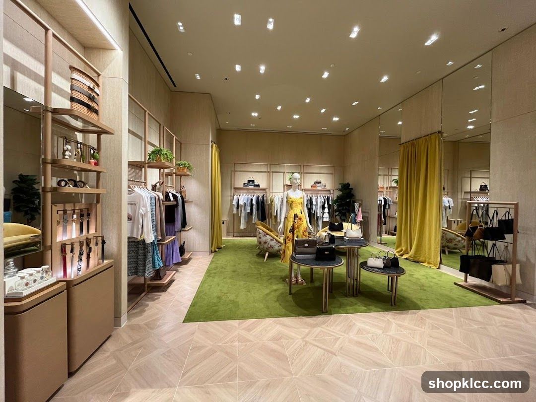 Clothing store interior with mannequins and displays