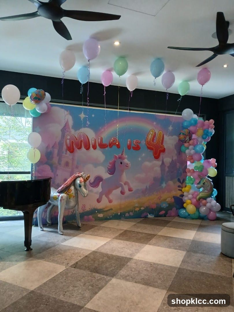 Unicorn themed birthday party backdrop