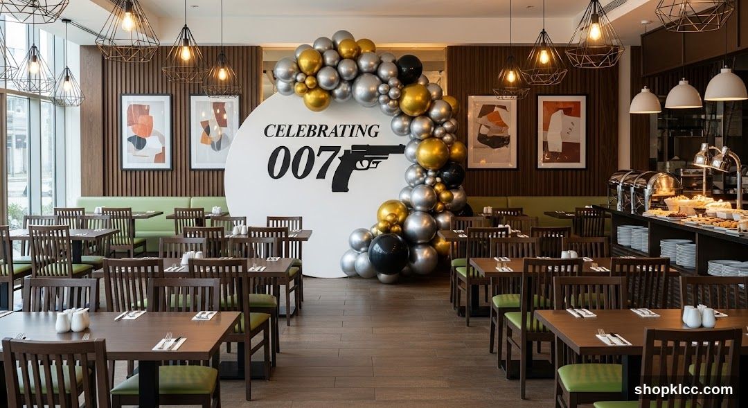 Restaurant interior with 007 themed decor
