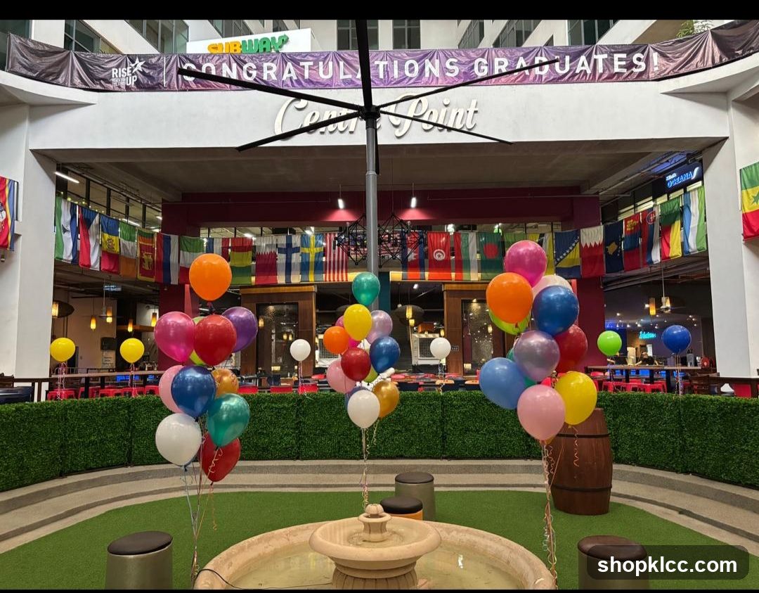 Graduation Celebration with Balloons and Flags