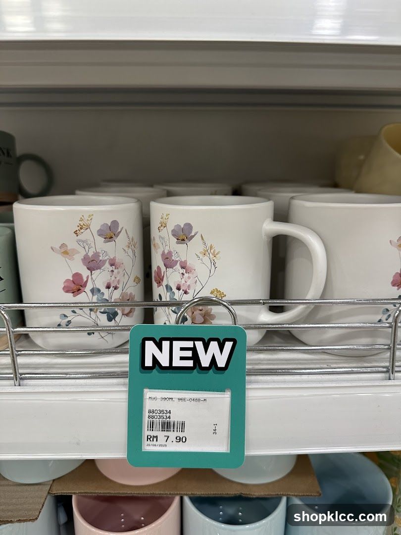 Flower Pattern Mugs on Shelf