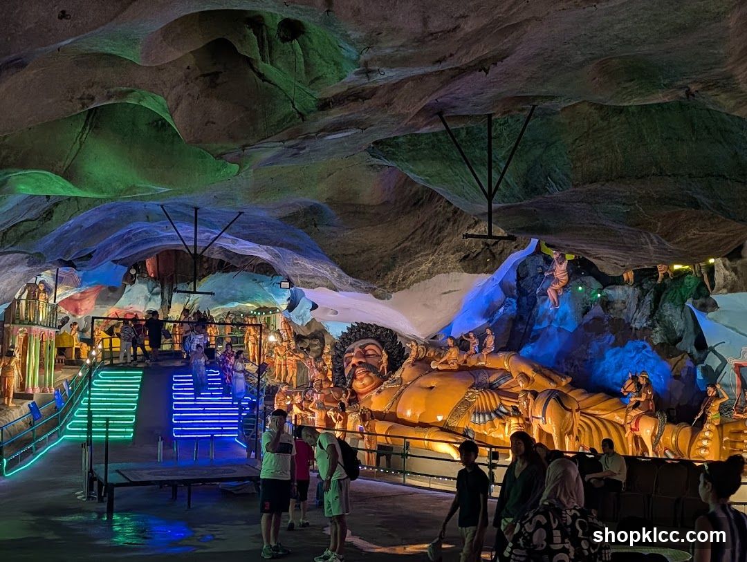 Cave Temple with Statues and Lights