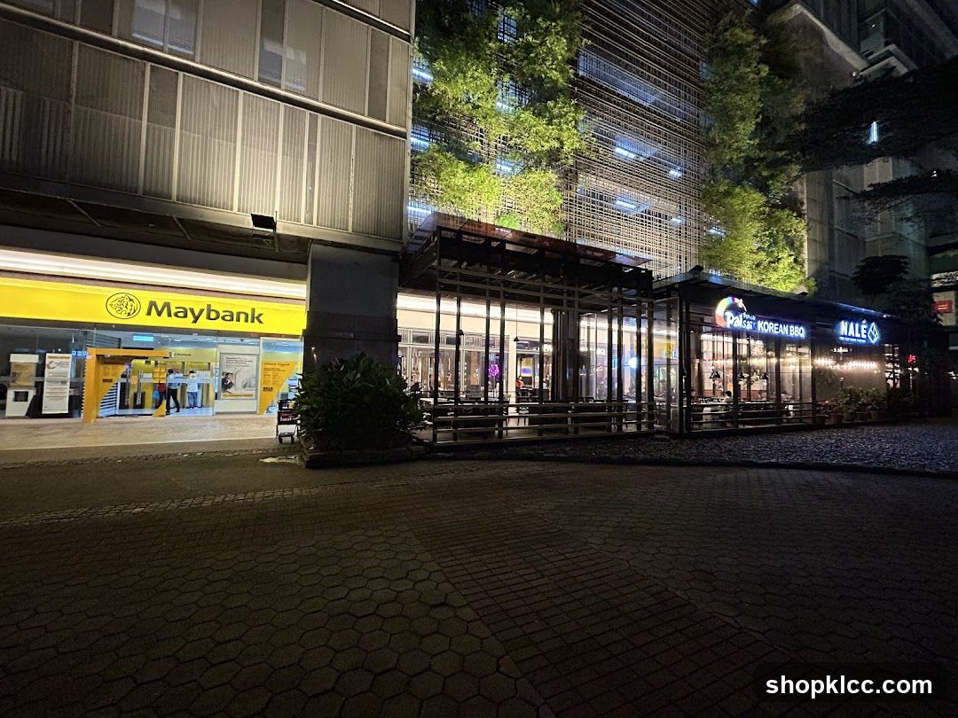 Korean BBQ Restaurant and Maybank Branch at Night