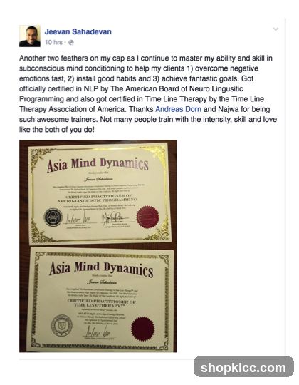 Jeevan Sahadevan's LinkedIn post with certificates
