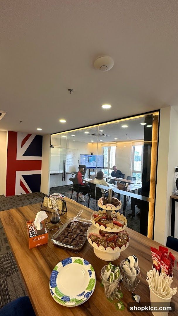 Office Breakroom with Tea and Snacks