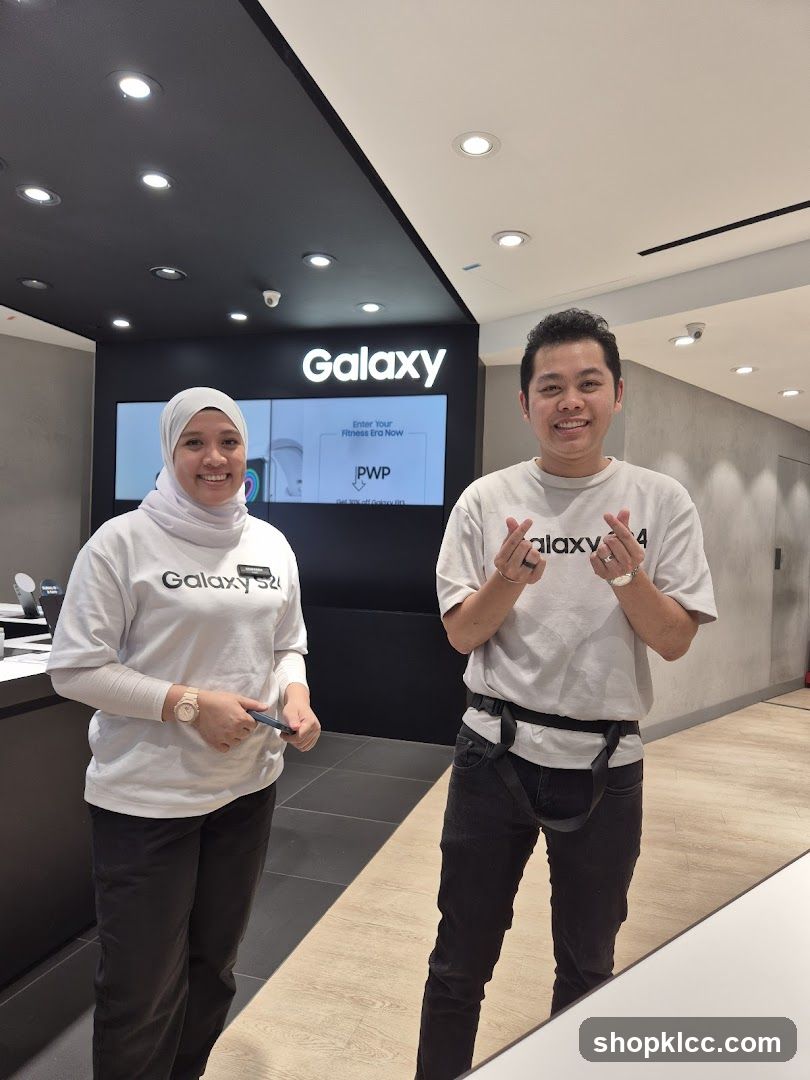 Two people in a Galaxy store