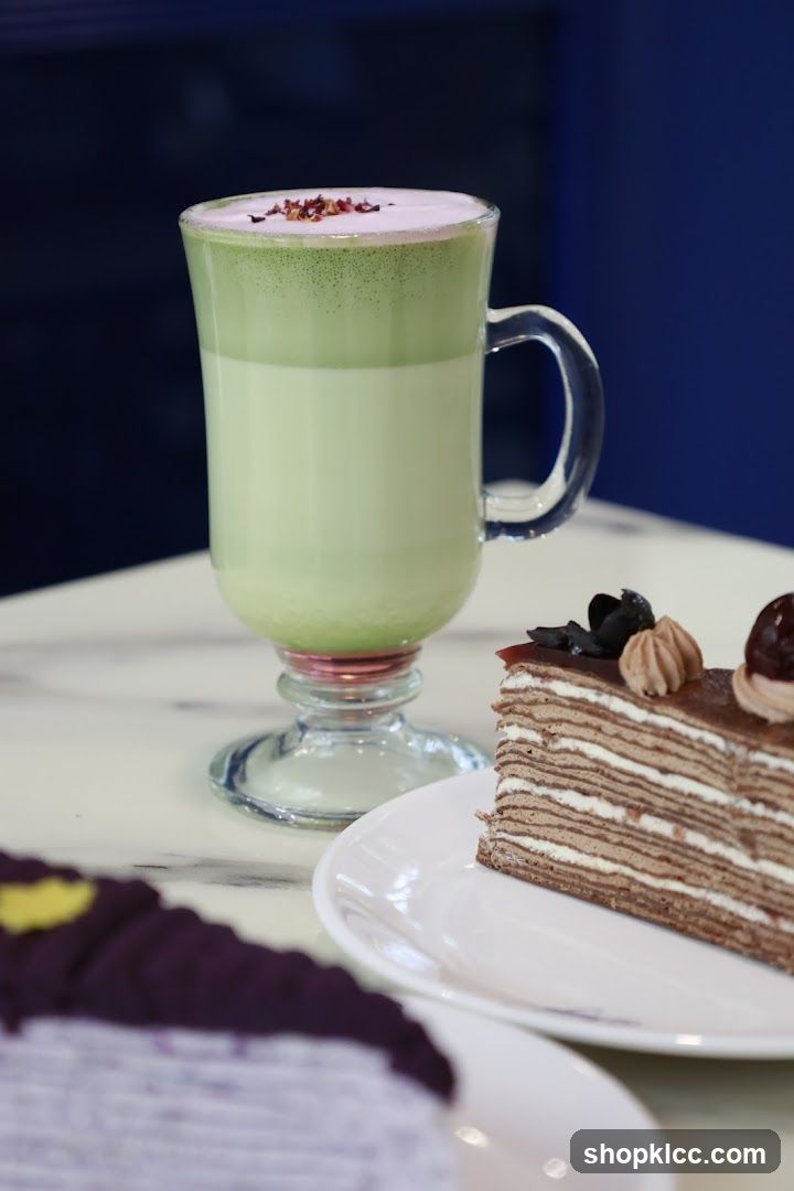 Matcha Latte and Crepe Cake