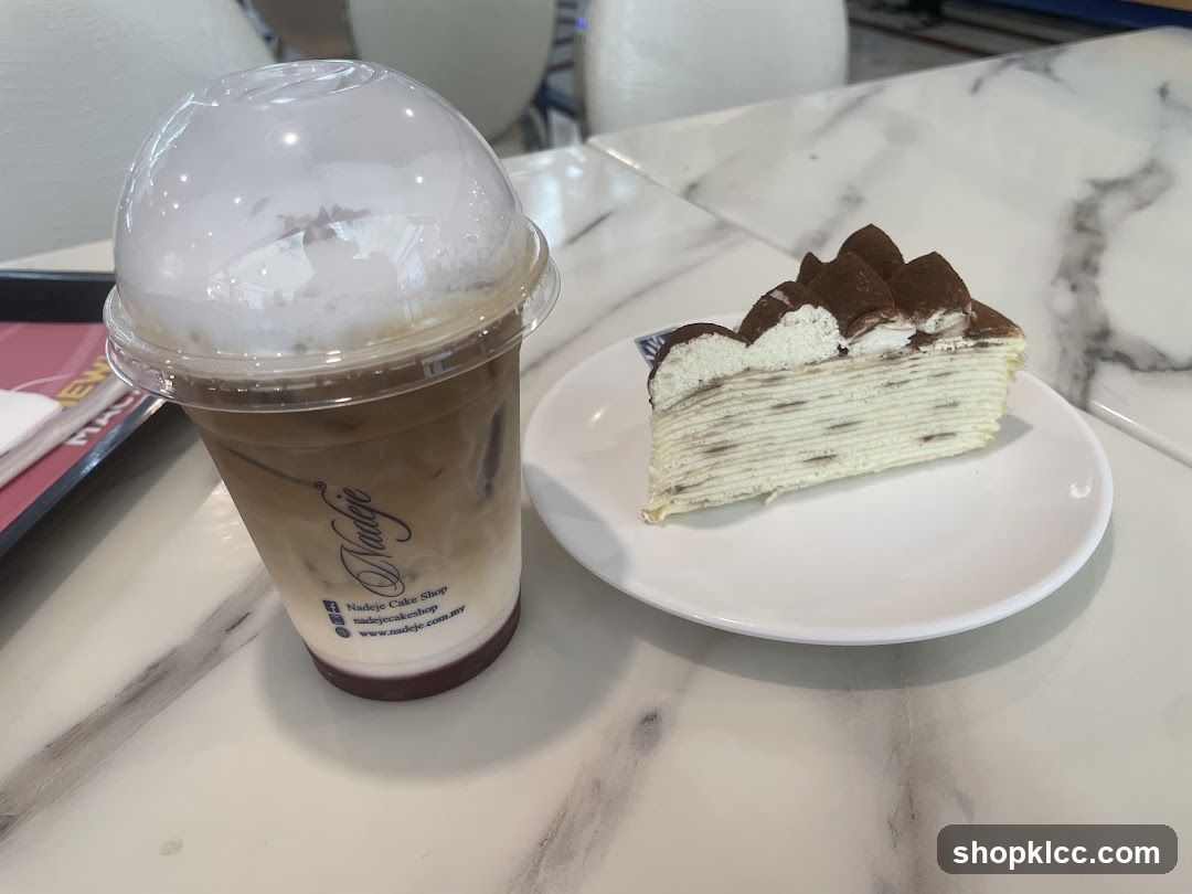 Iced Coffee and Mille Crepe Cake