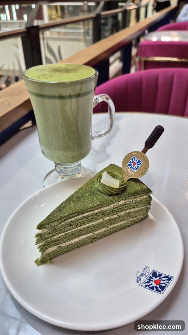 Matcha Mille Crepe Cake and Drink