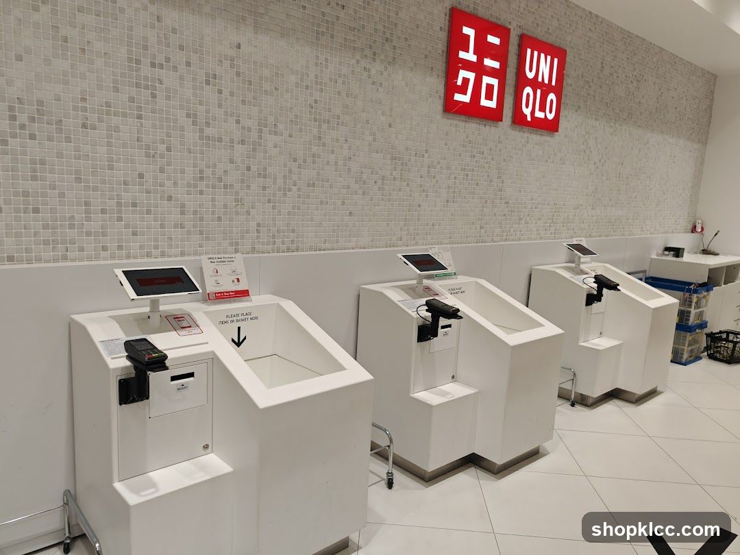 Self-checkout stations at Uniqlo