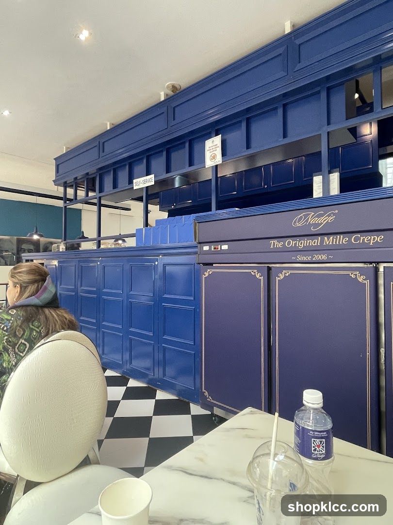 Interior of a cafe with blue decor