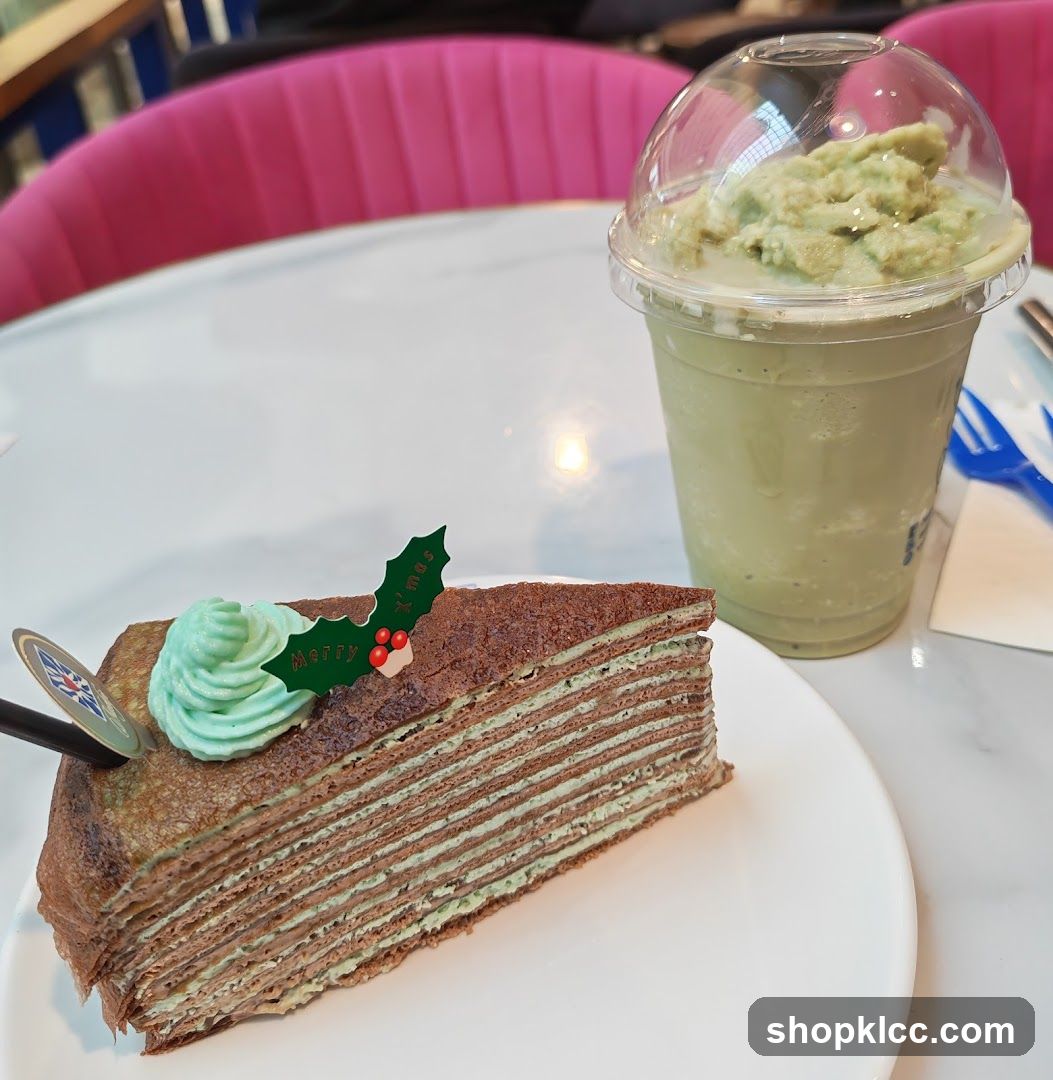 Chocolate and Matcha Crepe Cake with Matcha Frappe