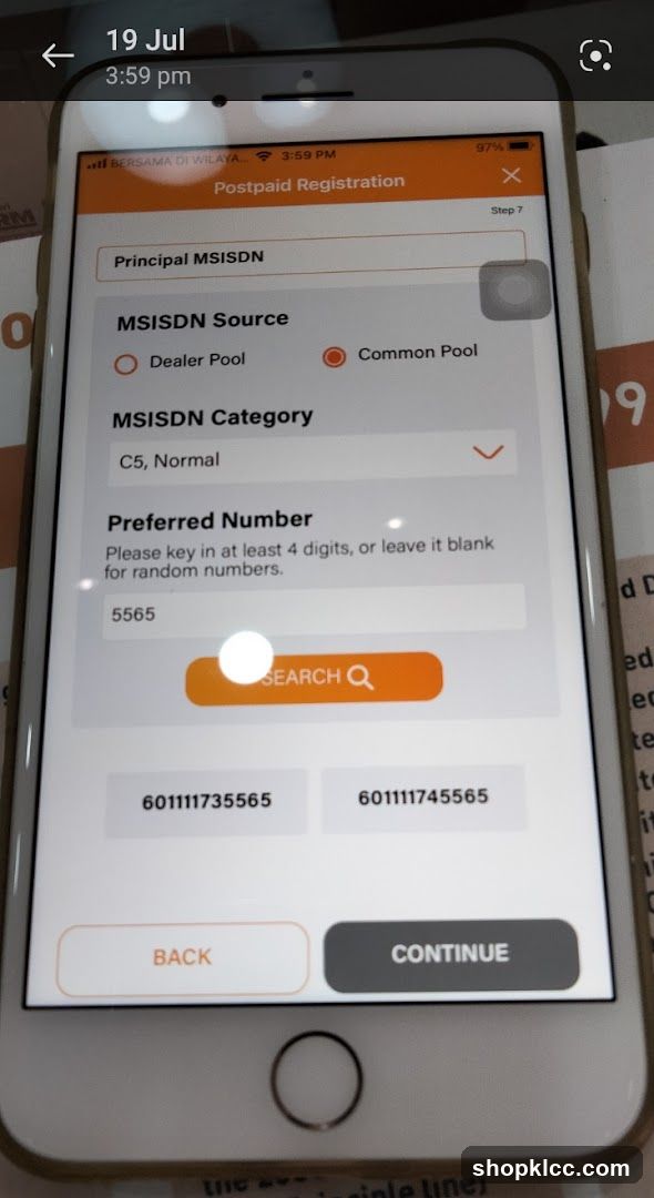Postpaid Registration Screen