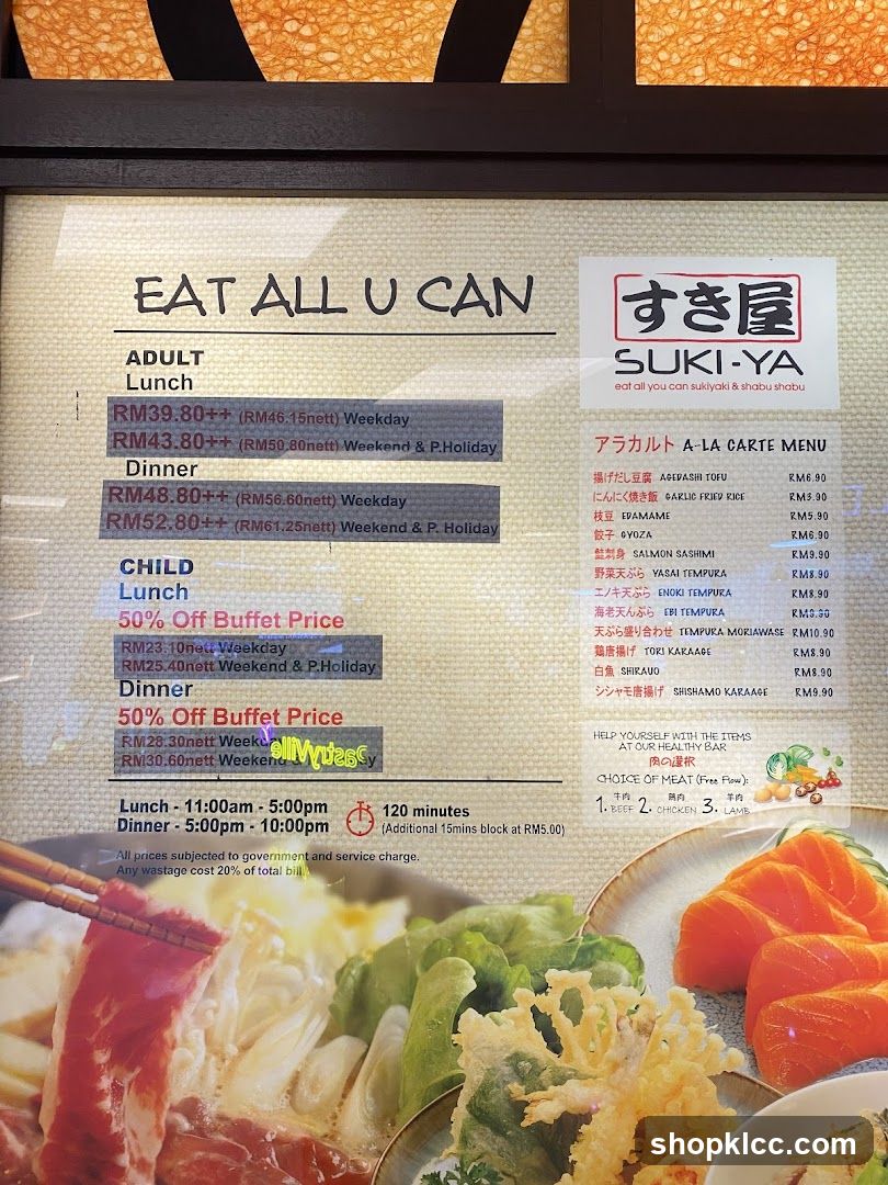 Suki-Ya Buffet Menu Board