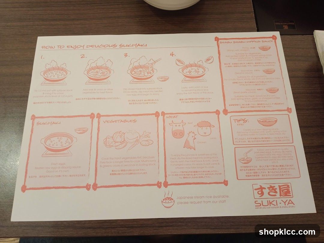 Sukiyaki Instructions Menu