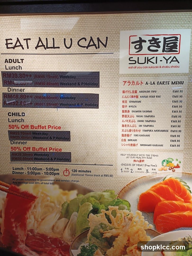 Suki-Ya Buffet Menu